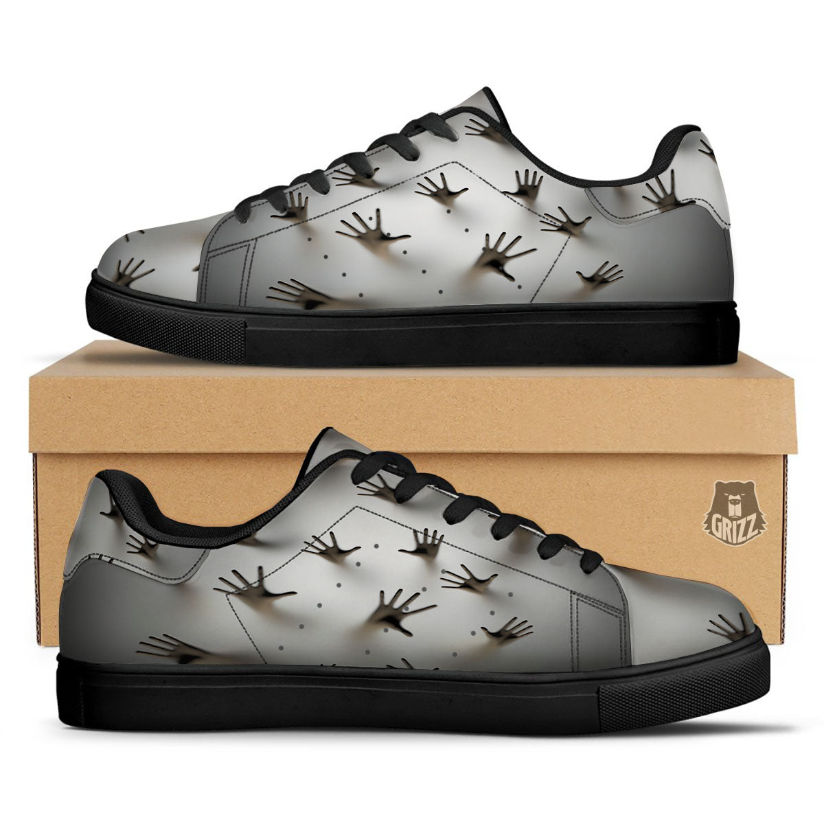 3D Scary Ghost Print Black Low Top Sneakers-grizzshop