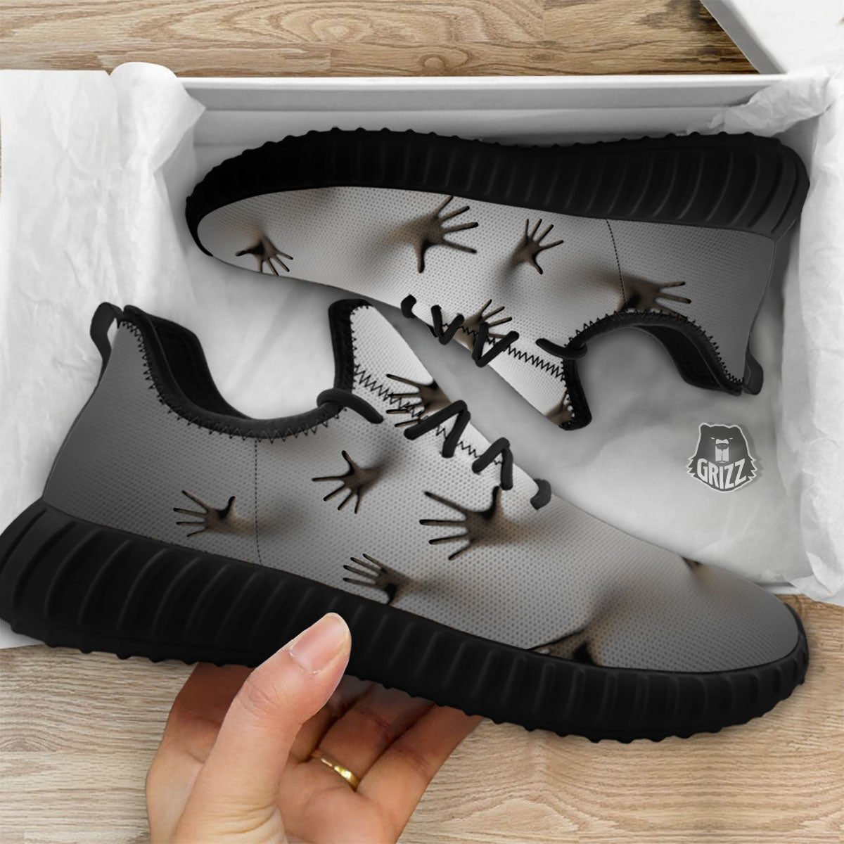 3D Scary Ghost Print Black Walking Shoes-grizzshop