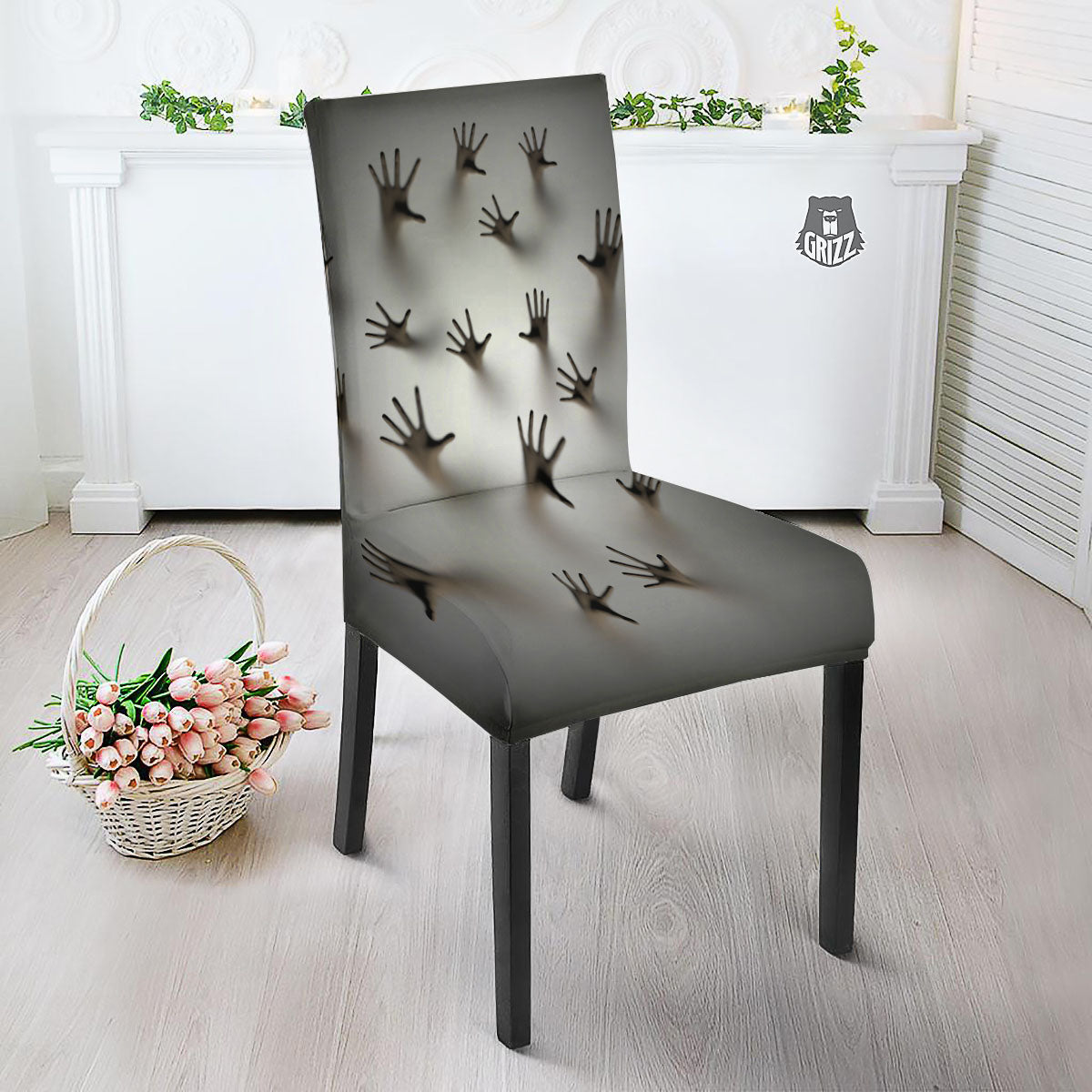 3D Scary Ghost Print Dining Chair Slipcover-grizzshop
