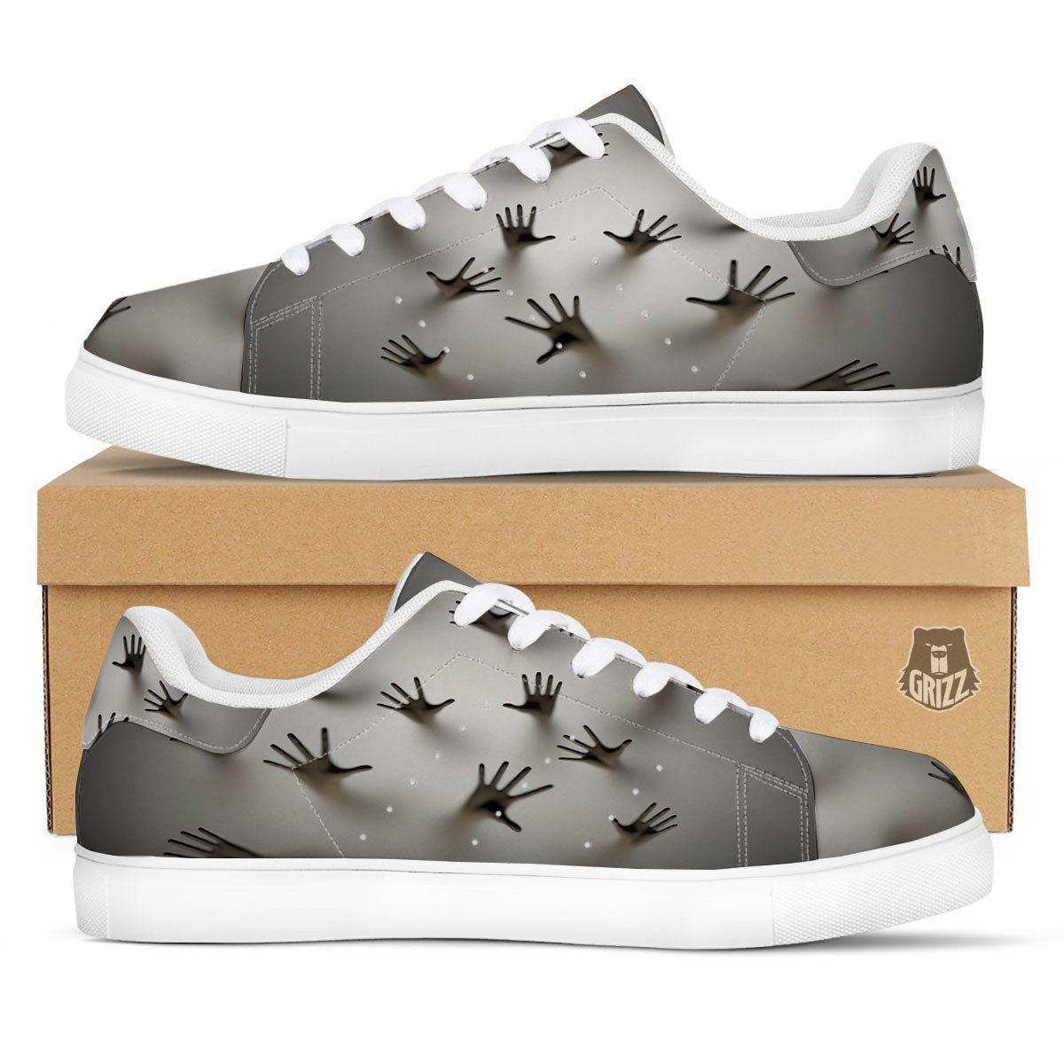 3D Scary Ghost Print White Low Top Sneakers-grizzshop