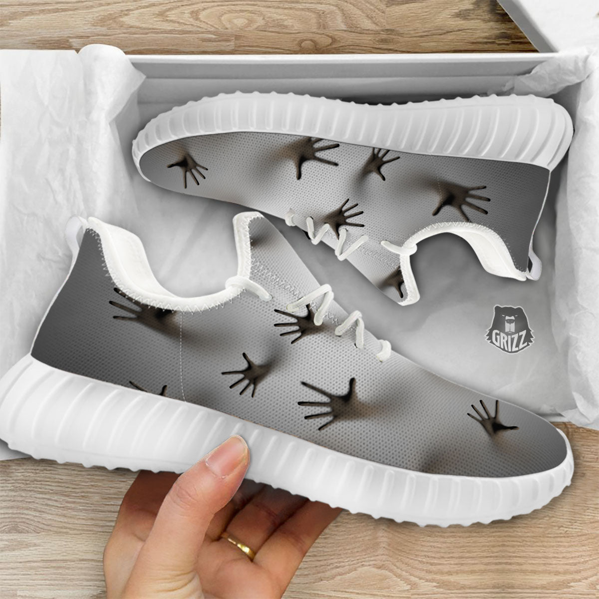 3D Scary Ghost Print White Walking Shoes-grizzshop