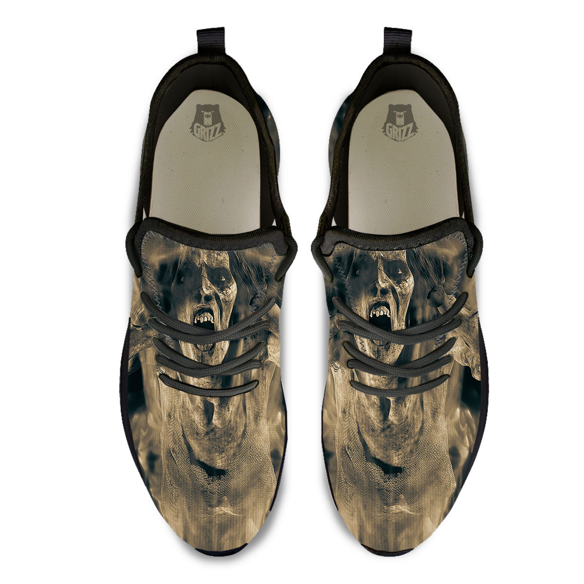 3D Screaming Ghost Horror Print Black Athletic Shoes-grizzshop