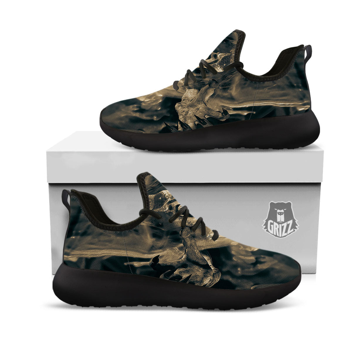 3D Screaming Ghost Horror Print Black Athletic Shoes-grizzshop