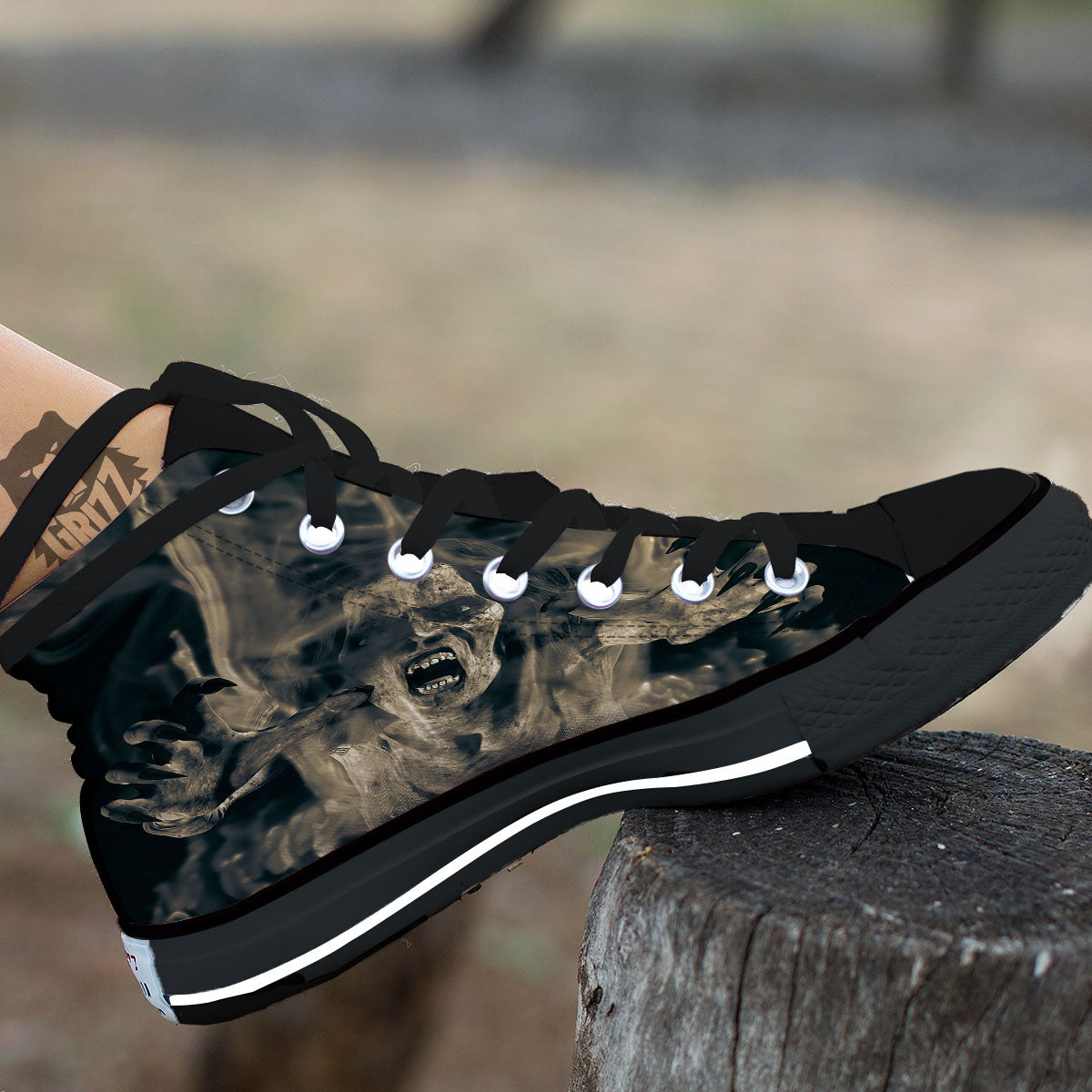 3D Screaming Ghost Horror Print Black High Top Shoes-grizzshop