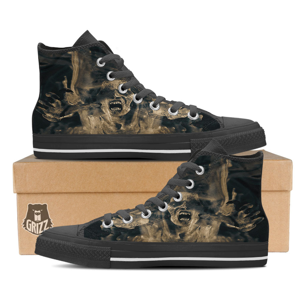 3D Screaming Ghost Horror Print Black High Top Shoes-grizzshop