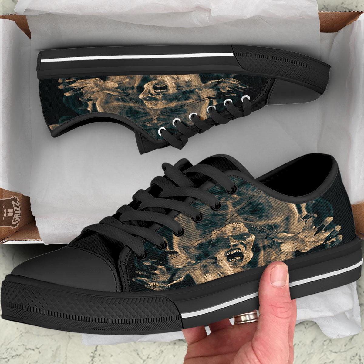 3D Screaming Ghost Horror Print Black Low Top Shoes-grizzshop
