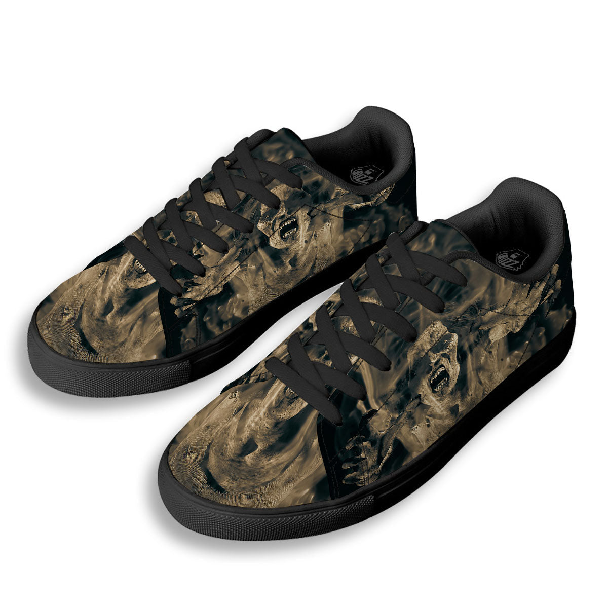 3D Screaming Ghost Horror Print Black Low Top Sneakers-grizzshop