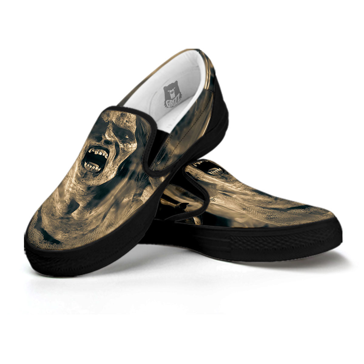 3D Screaming Ghost Horror Print Black Slip On Shoes-grizzshop