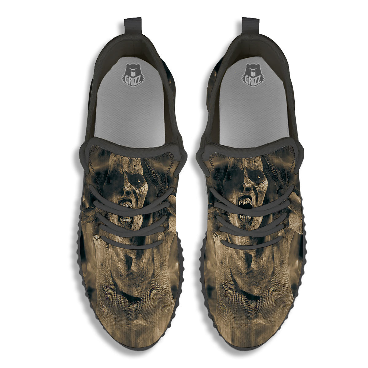 3D Screaming Ghost Horror Print Black Walking Shoes-grizzshop