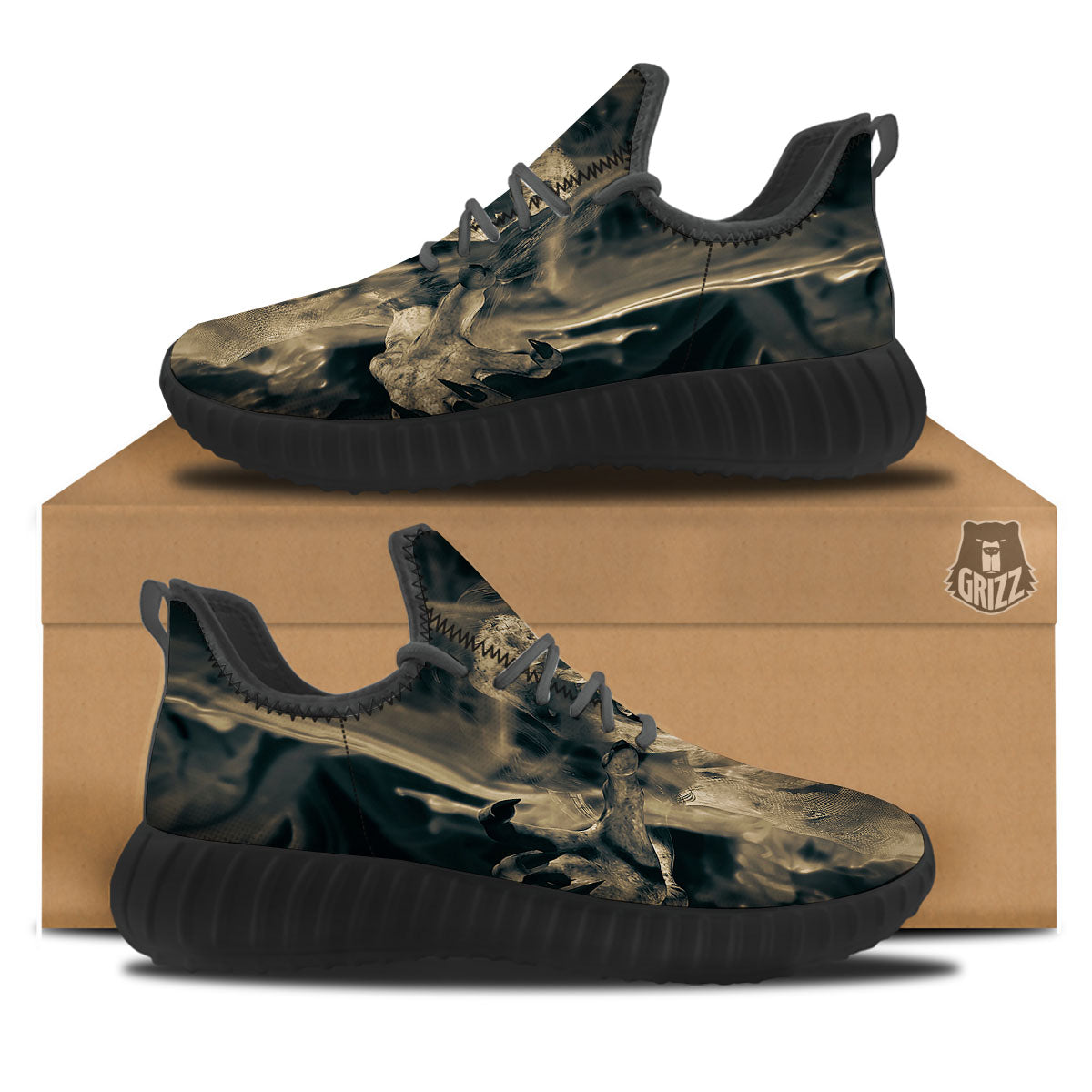 3D Screaming Ghost Horror Print Black Walking Shoes-grizzshop