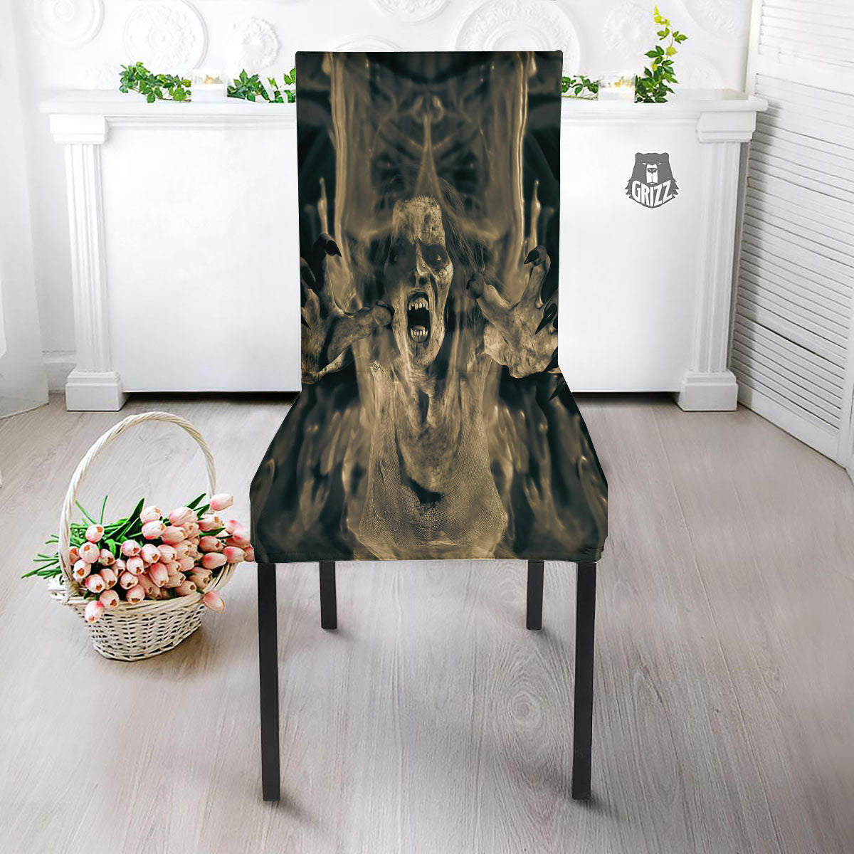 3D Screaming Ghost Horror Print Dining Chair Slipcover-grizzshop