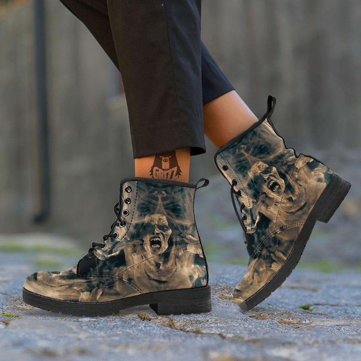 3D Screaming Ghost Horror Print Leather Boots-grizzshop