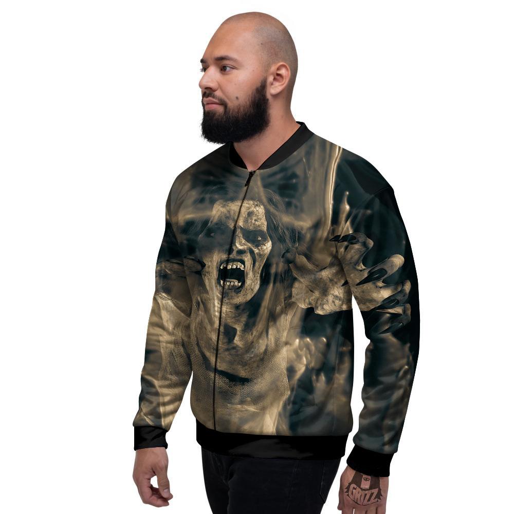 3D Screaming Ghost Horror Print Men's Bomber Jacket-grizzshop