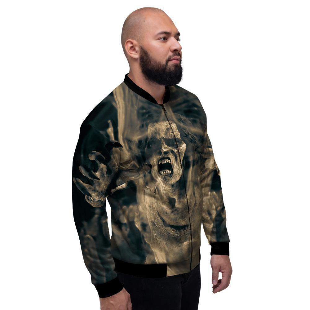 3D Screaming Ghost Horror Print Men's Bomber Jacket-grizzshop