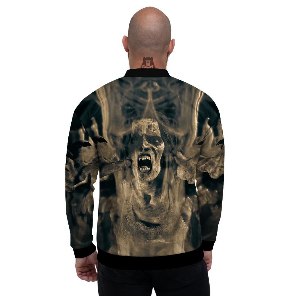 3D Screaming Ghost Horror Print Men's Bomber Jacket-grizzshop