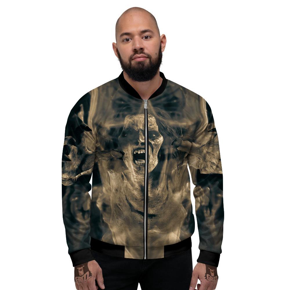 3D Screaming Ghost Horror Print Men's Bomber Jacket-grizzshop