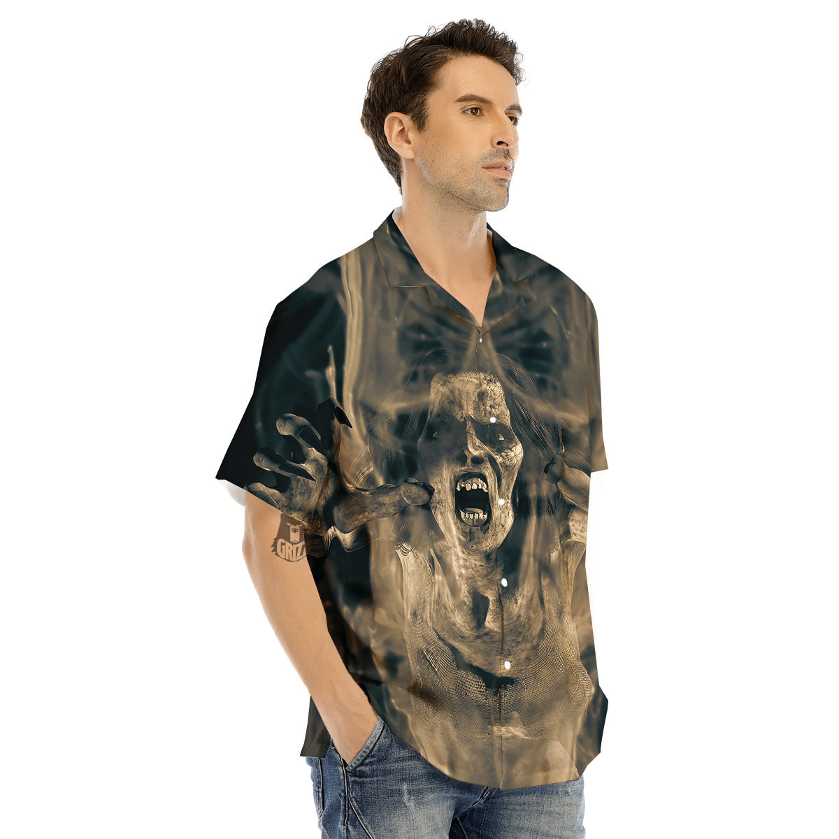 3D Screaming Ghost Horror Print Men's Hawaiian Shirt-grizzshop