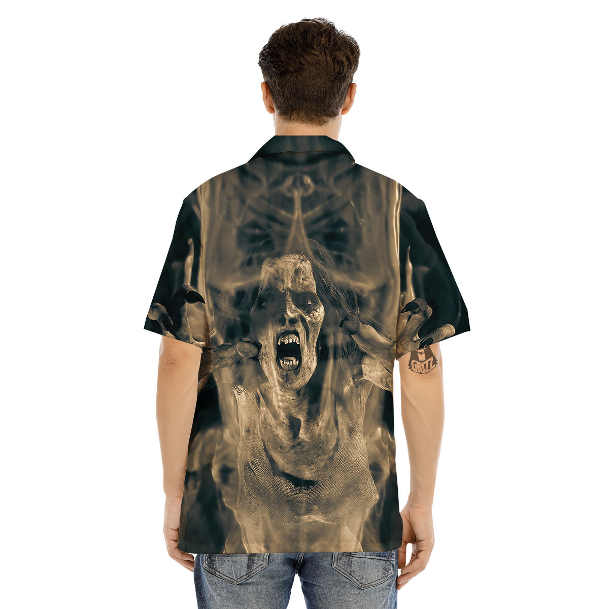 3D Screaming Ghost Horror Print Men's Hawaiian Shirt-grizzshop