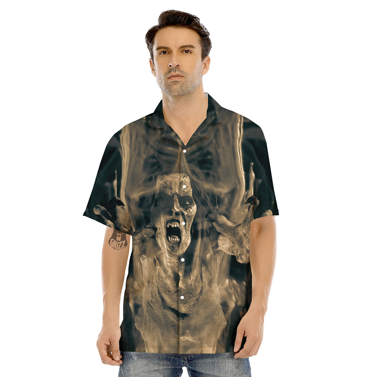 3D Screaming Ghost Horror Print Men's Hawaiian Shirt-grizzshop