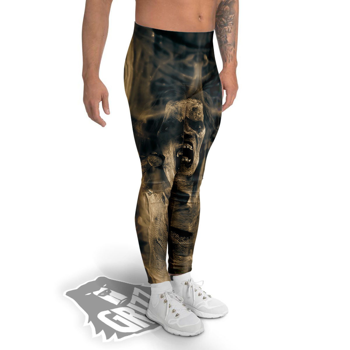 3D Screaming Ghost Horror Print Men's Leggings-grizzshop