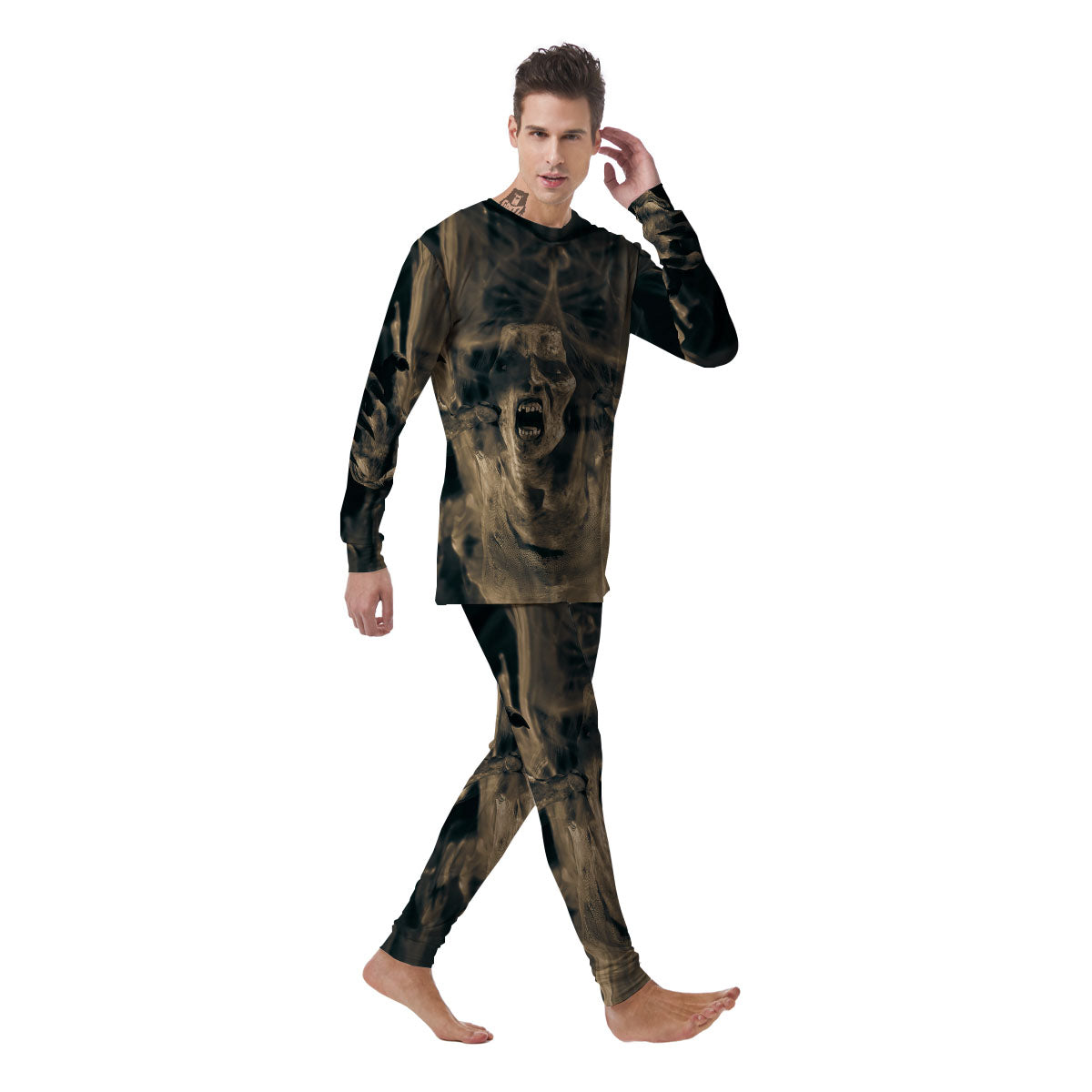 3D Screaming Ghost Horror Print Men's Pajamas-grizzshop