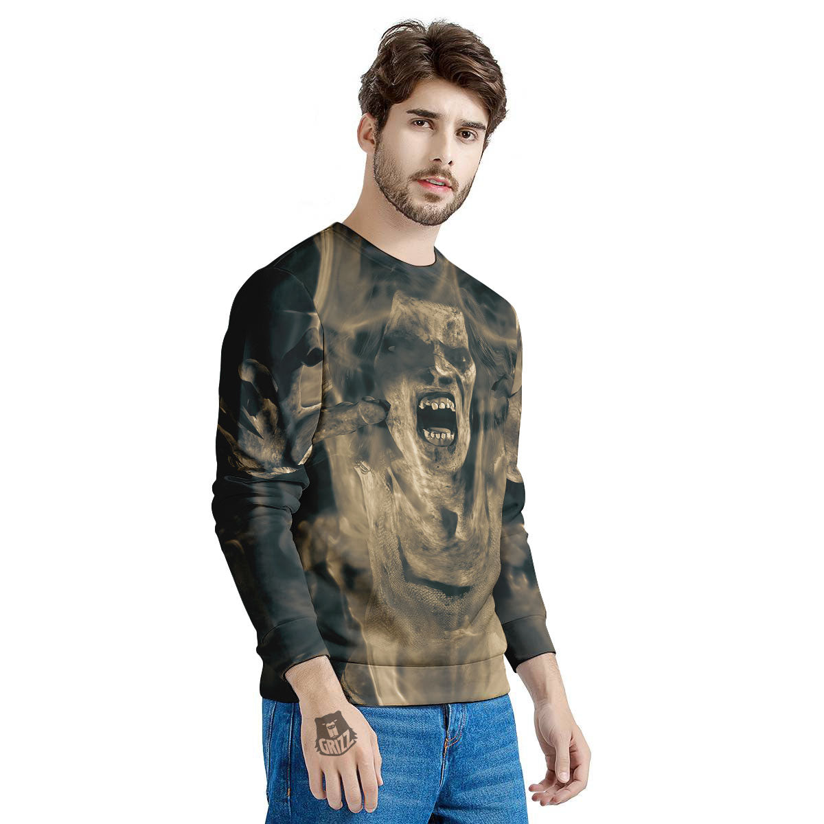 3D Screaming Ghost Horror Print Men's Sweatshirt-grizzshop