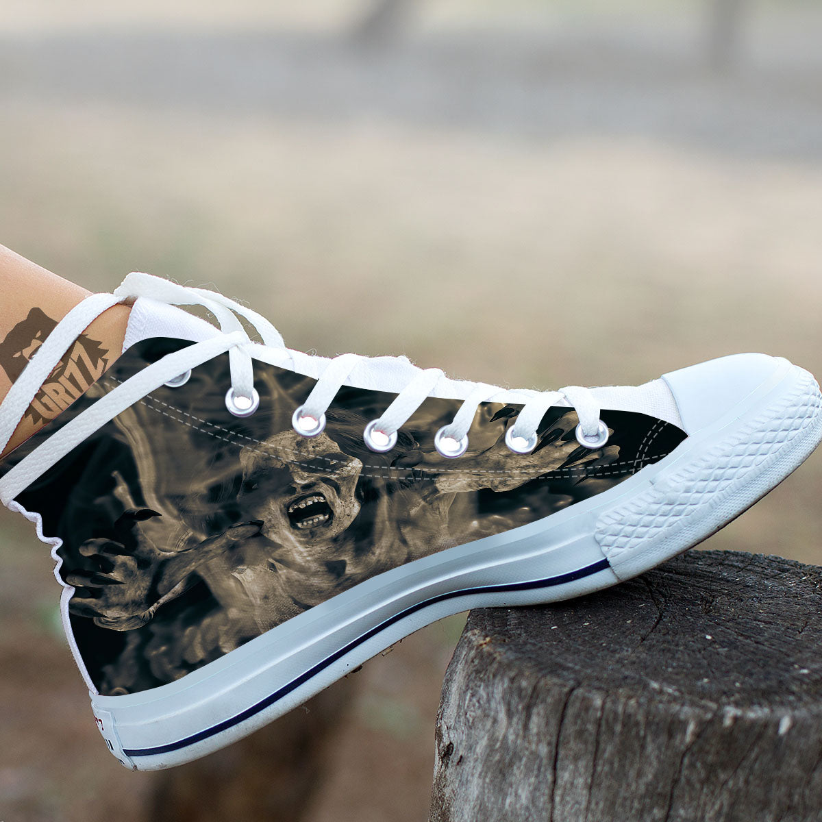 3D Screaming Ghost Horror Print White High Top Shoes-grizzshop