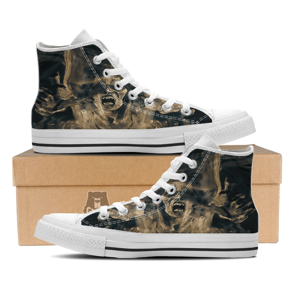 3D Screaming Ghost Horror Print White High Top Shoes-grizzshop