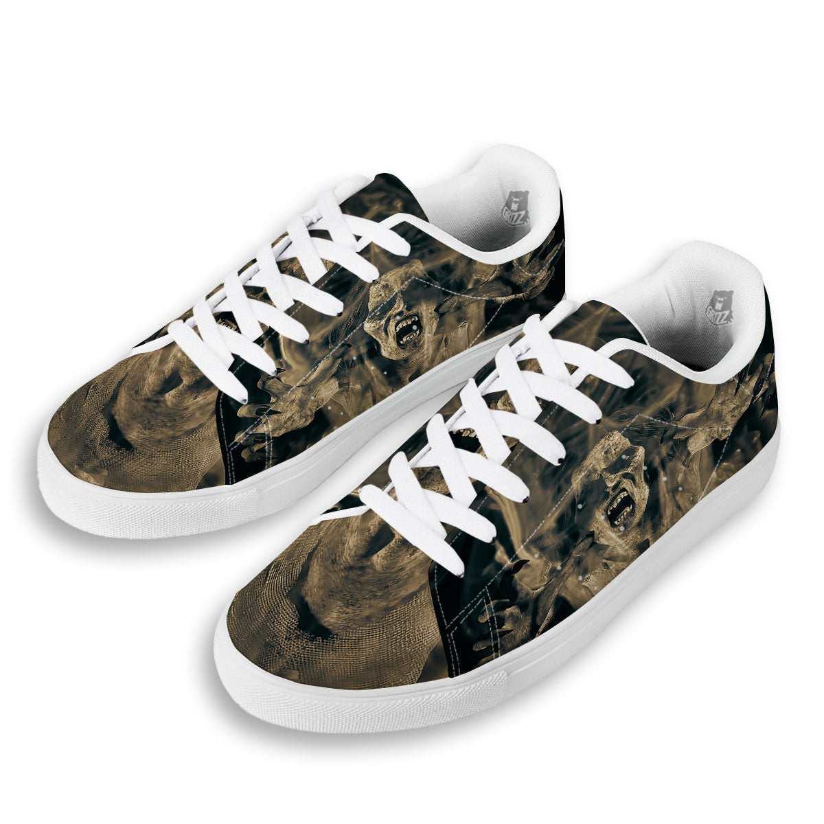 3D Screaming Ghost Horror Print White Low Top Sneakers-grizzshop