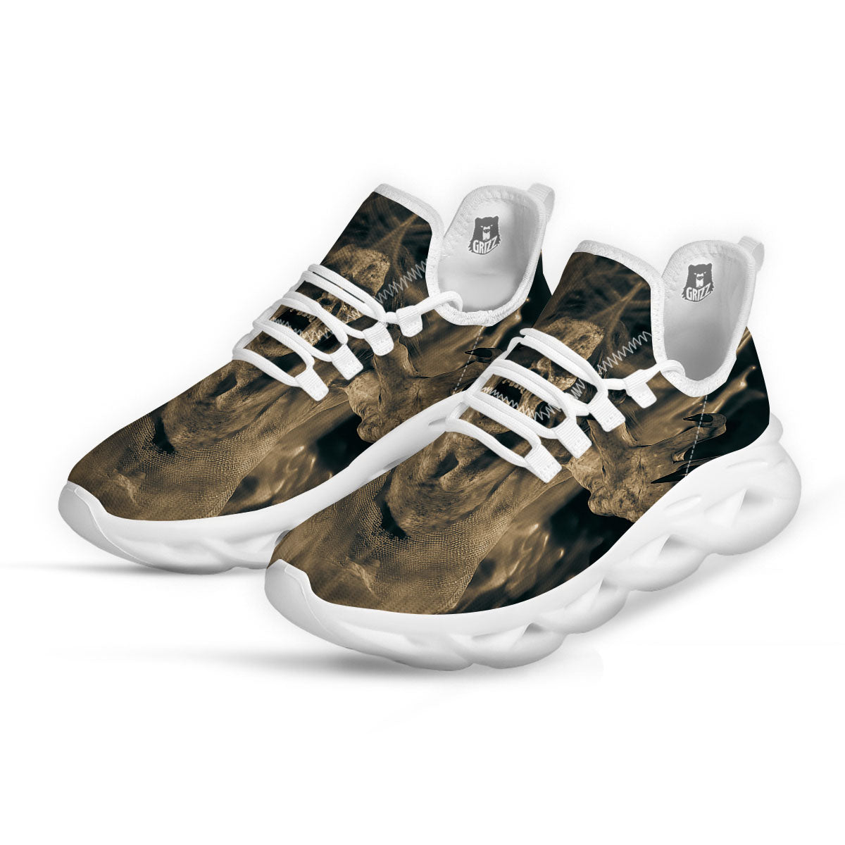 3D Screaming Ghost Horror Print White Running Shoes-grizzshop