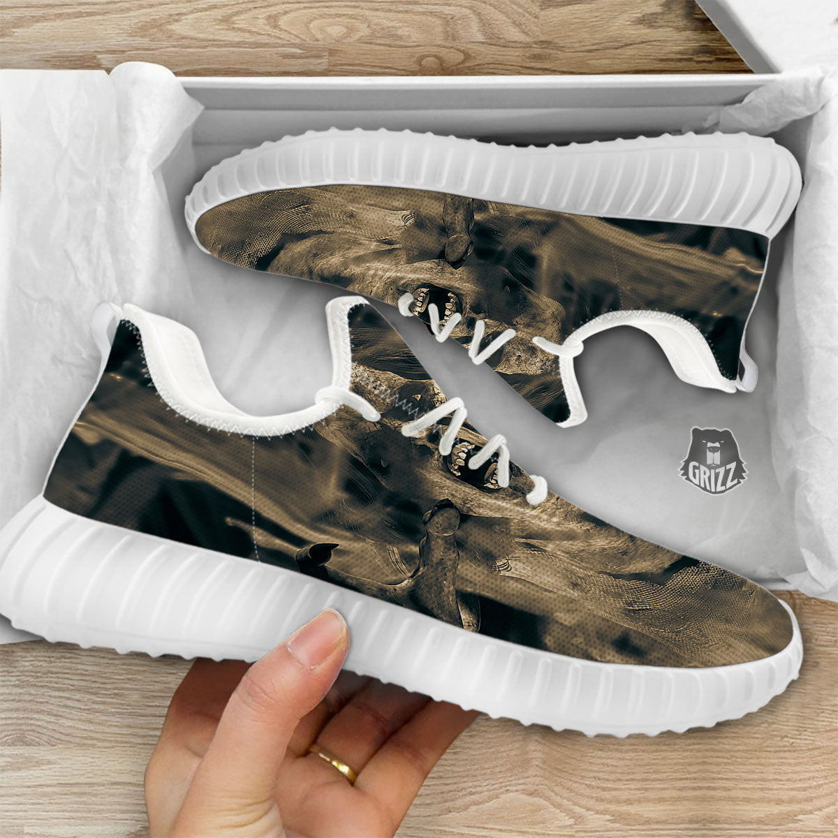 3D Screaming Ghost Horror Print White Walking Shoes-grizzshop