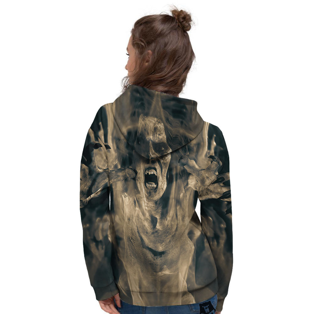 3D Screaming Ghost Horror Print Women's Hoodie-grizzshop