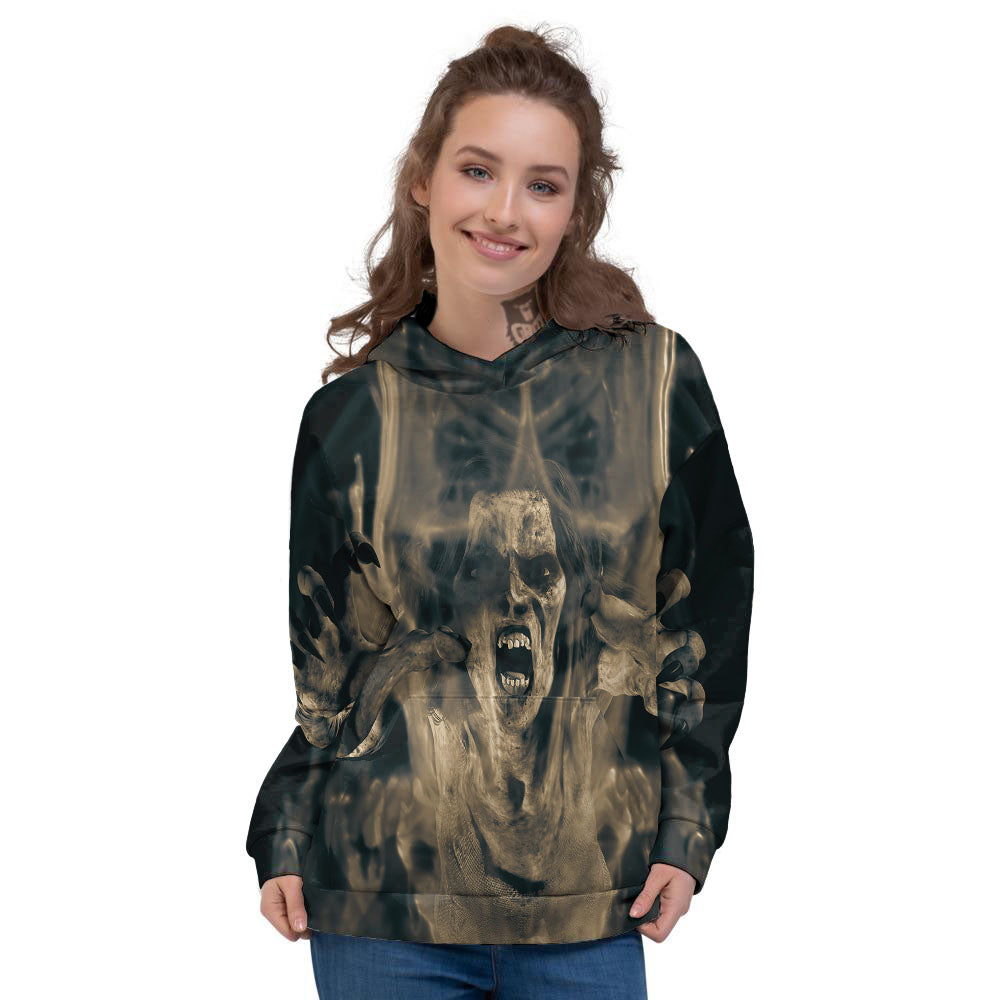 3D Screaming Ghost Horror Print Women's Hoodie-grizzshop