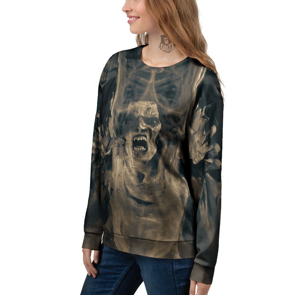 3D Screaming Ghost Horror Print Women's Sweatshirt-grizzshop