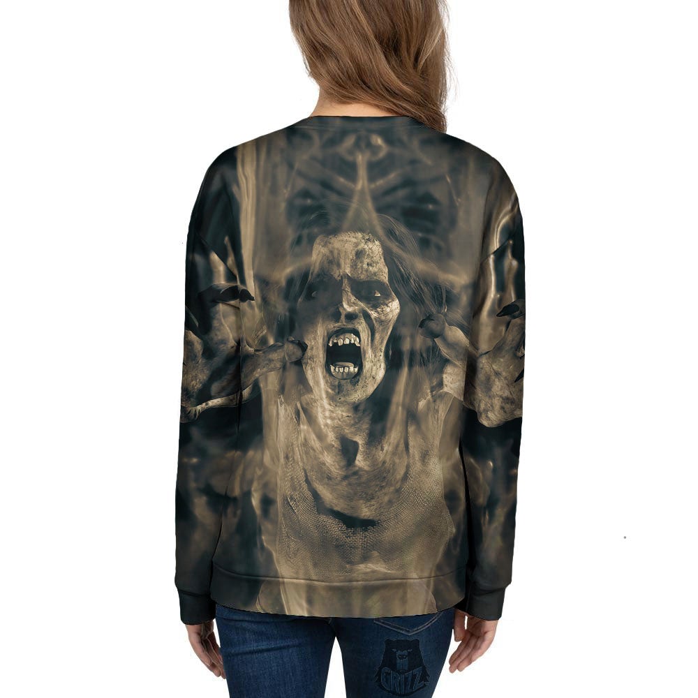 3D Screaming Ghost Horror Print Women's Sweatshirt-grizzshop