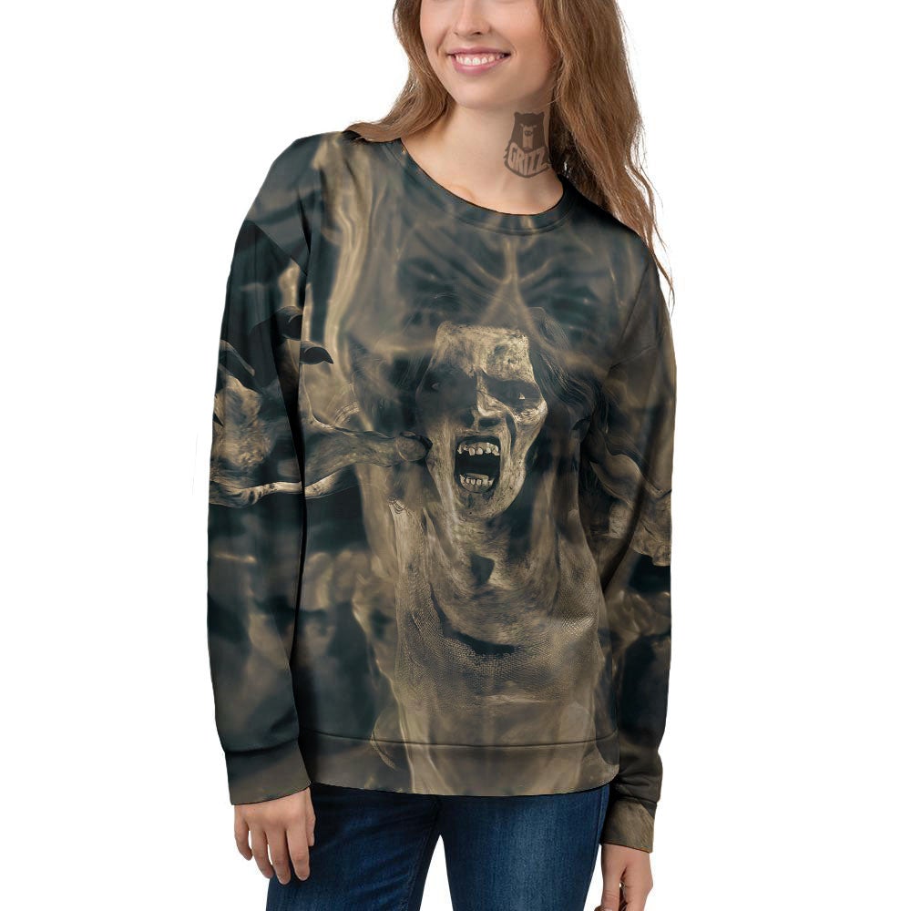 3D Screaming Ghost Horror Print Women's Sweatshirt-grizzshop