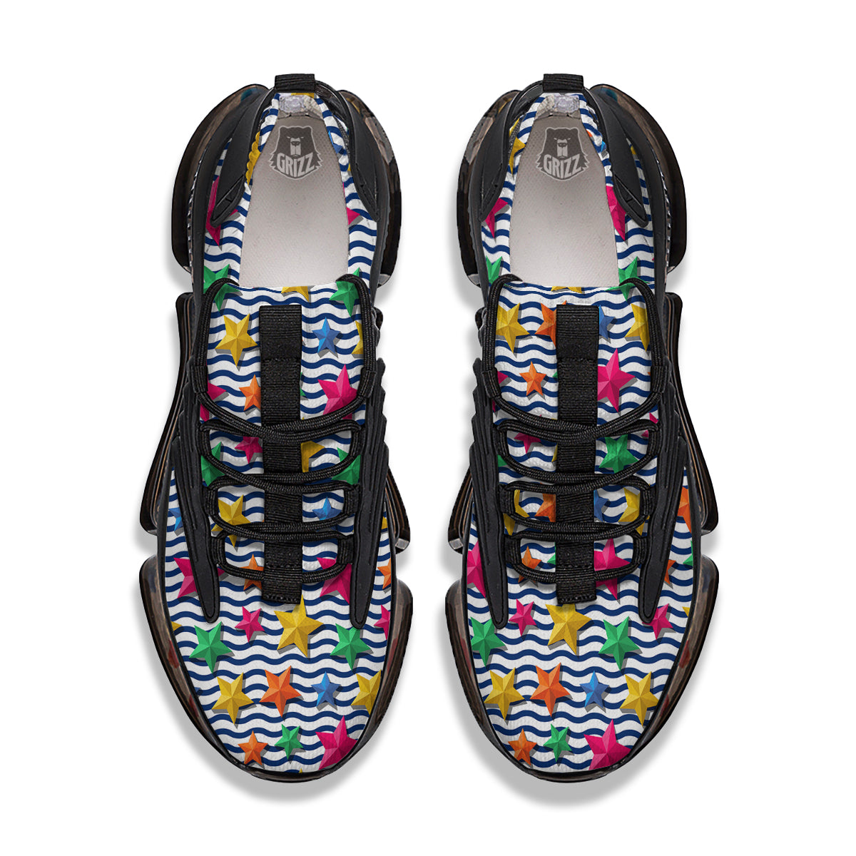 3D Stars And Blue Wave Print Pattern Black Gym Shoes-grizzshop