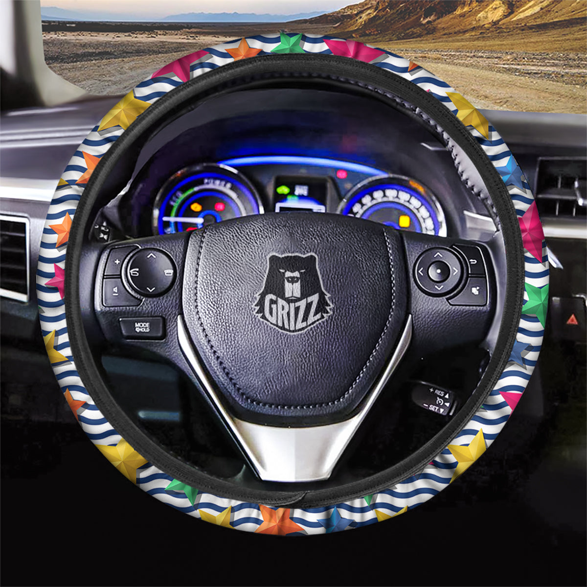 3D Stars And Blue Wave Print Pattern Car Steering Wheel Cover-grizzshop