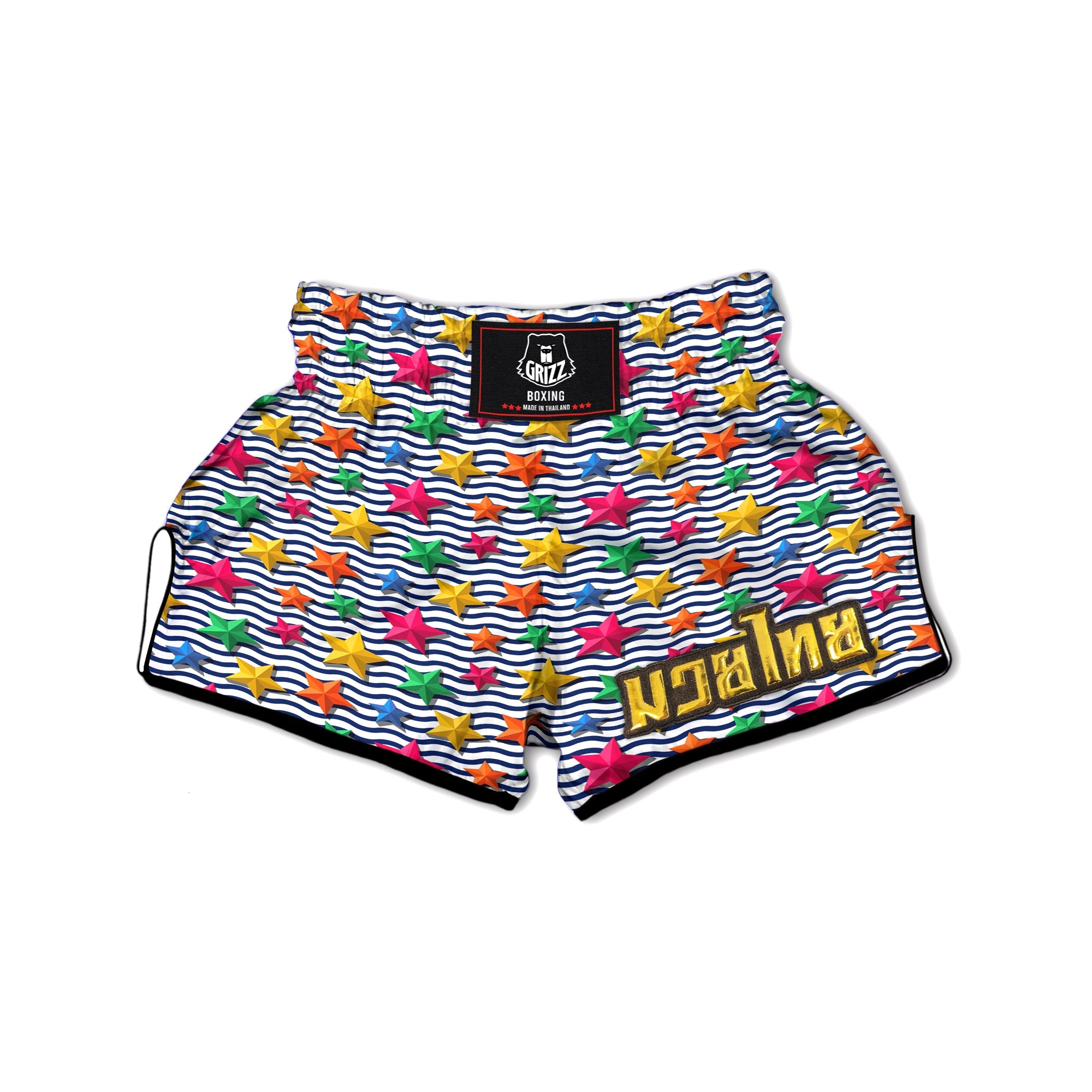 3D Stars And Blue Wave Print Pattern Muay Thai Boxing Shorts-grizzshop