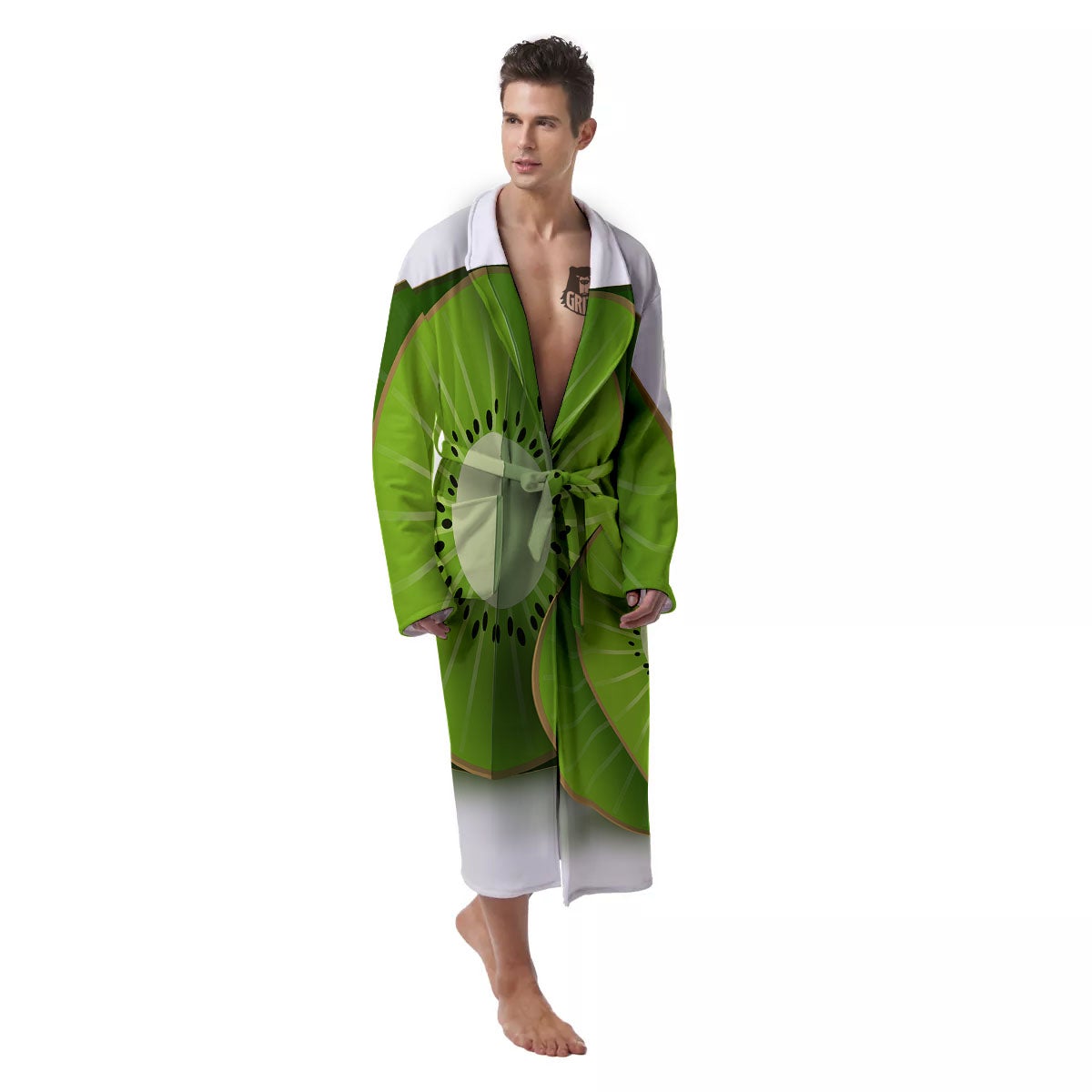 3D Kiwi Print Men's Robe-grizzshop