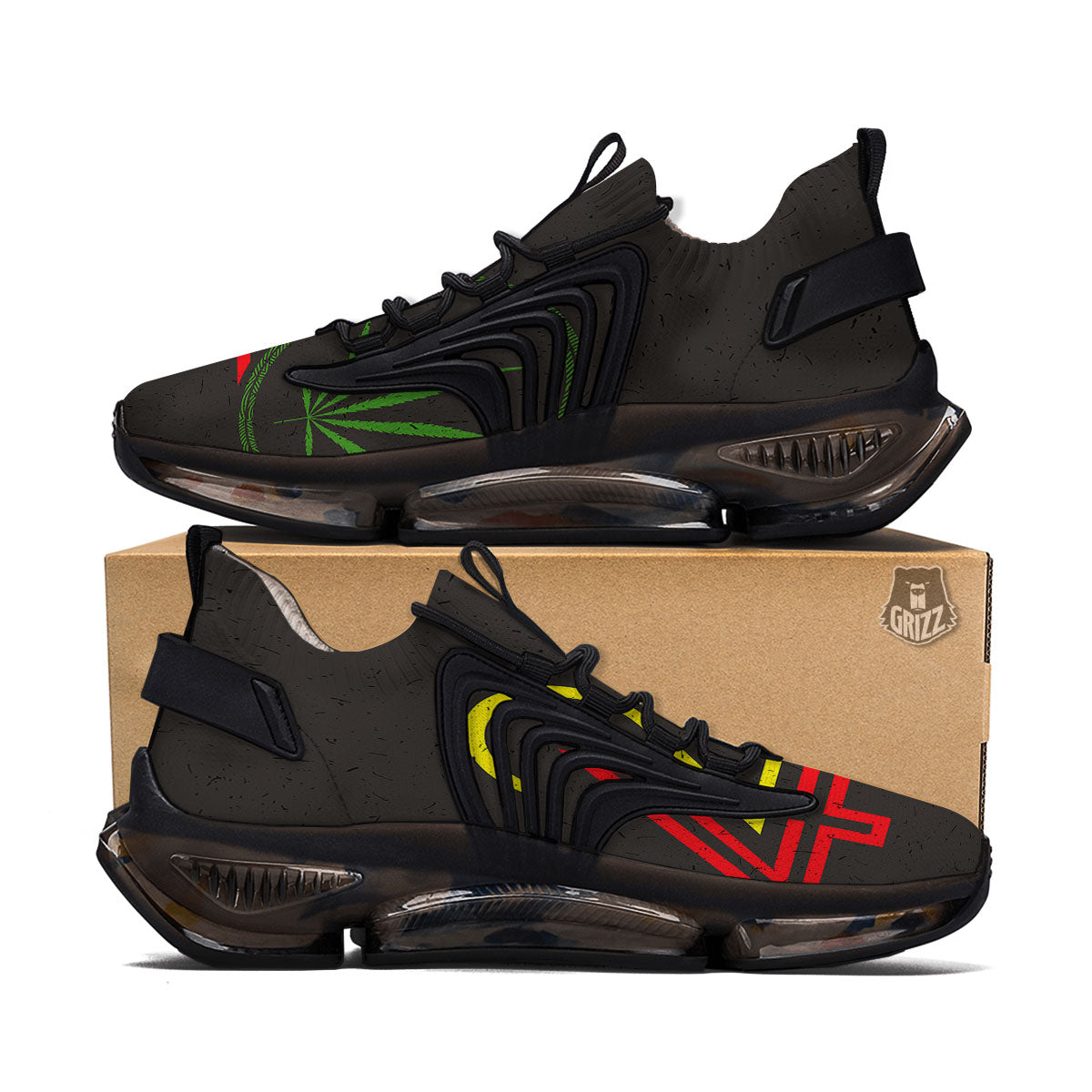 420 Rasta Print Black Gym Shoes-grizzshop
