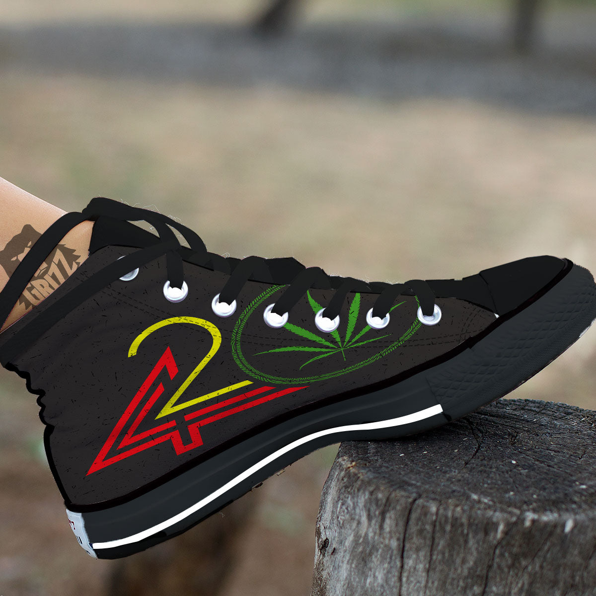 420 Rasta Print Black High Top Shoes-grizzshop