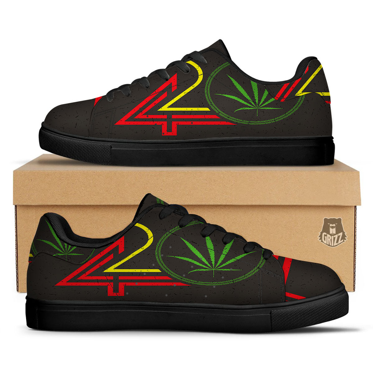 420 Rasta Print Black Low Top Sneakers-grizzshop