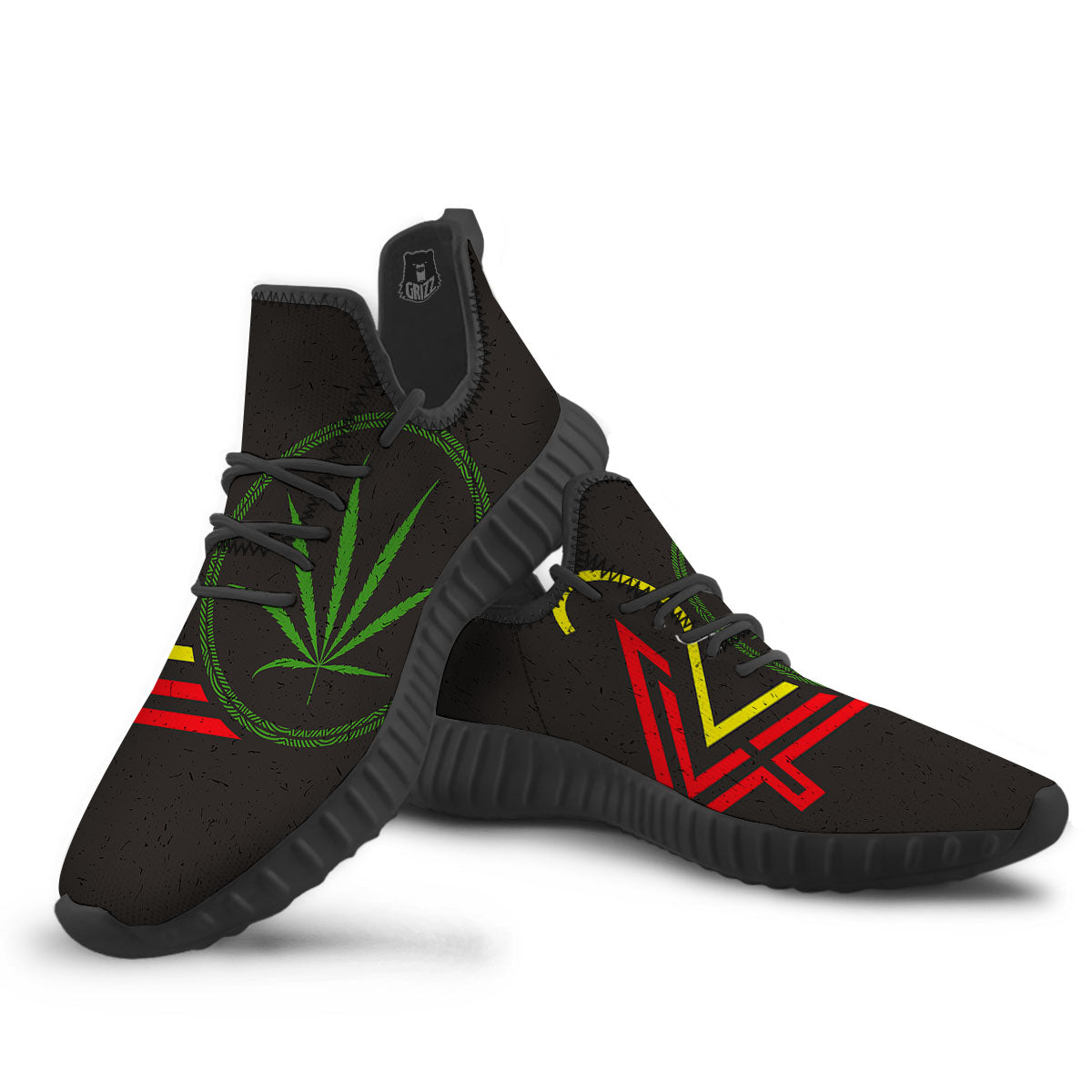 420 Rasta Print Black Walking Shoes-grizzshop