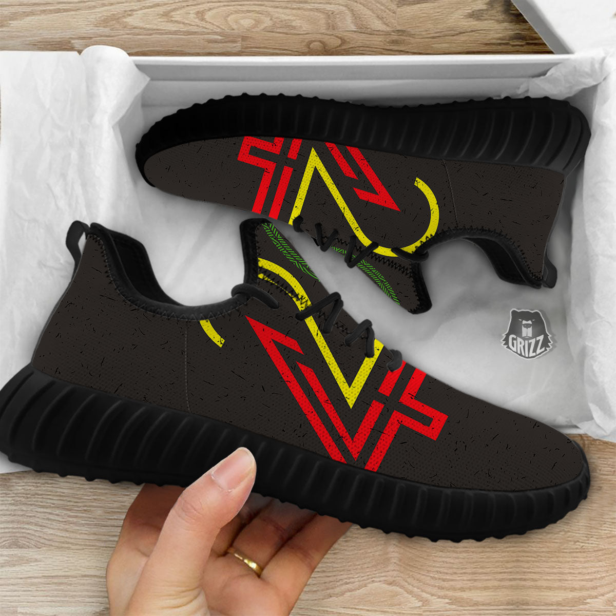 420 Rasta Print Black Walking Shoes-grizzshop