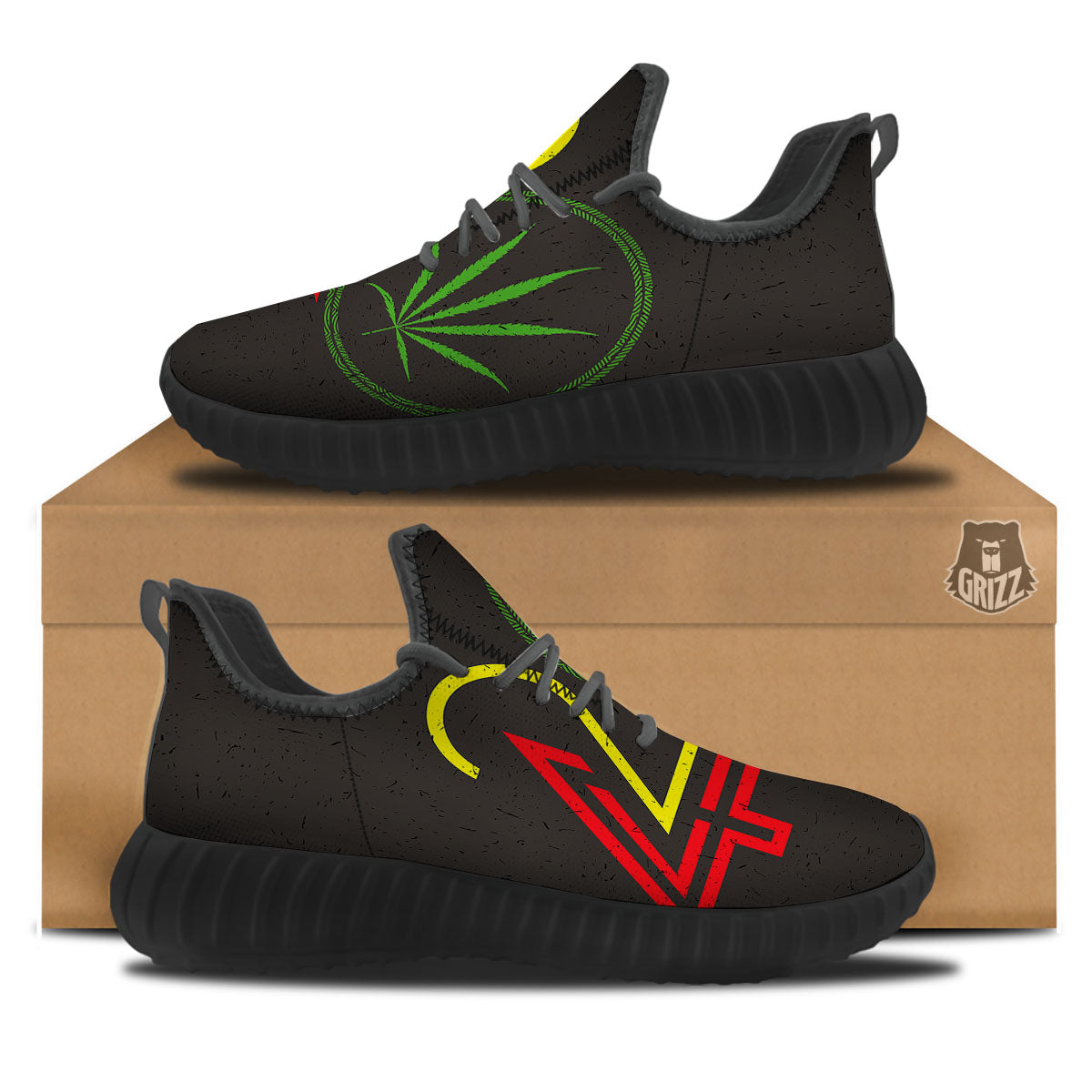 420 Rasta Print Black Walking Shoes-grizzshop
