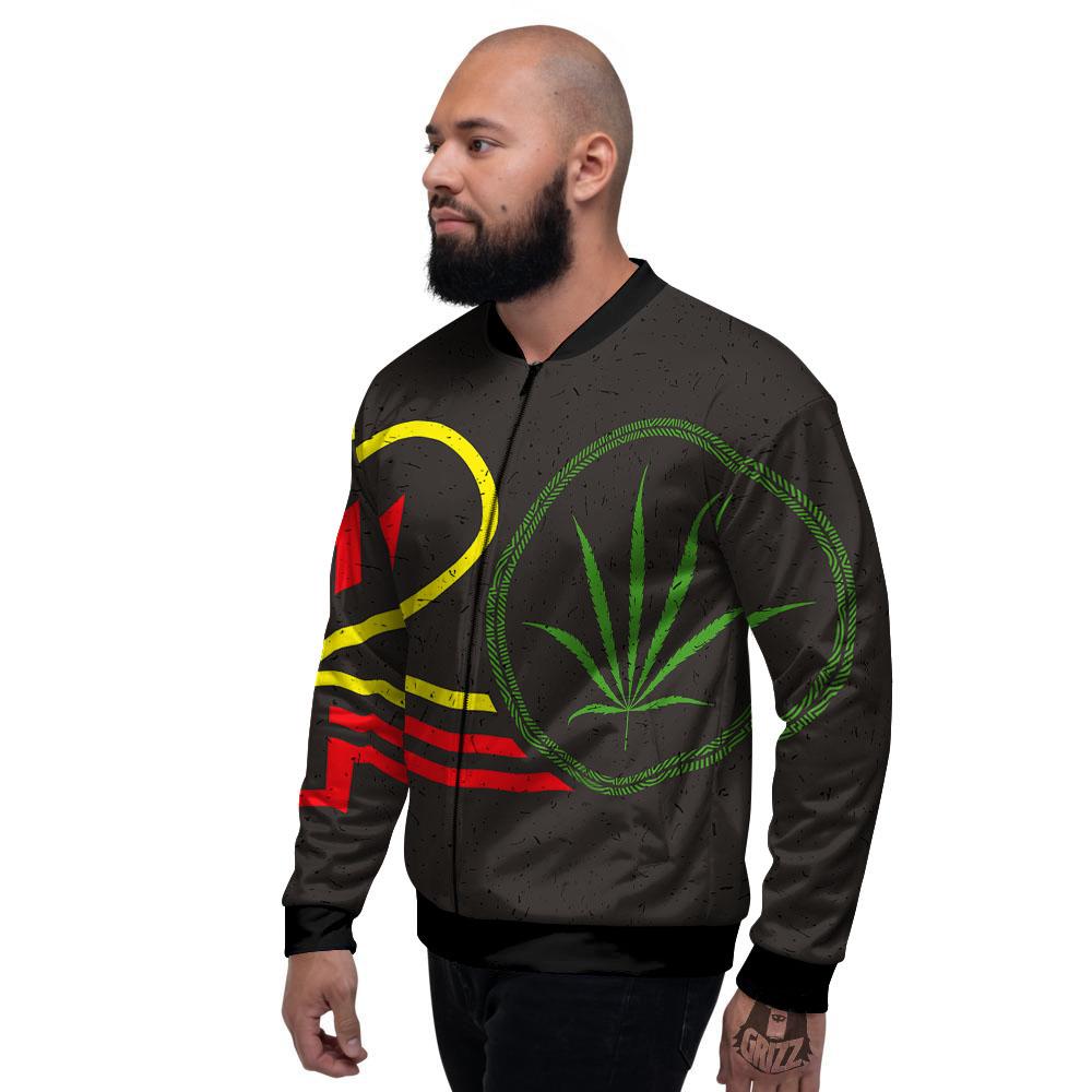 420 Rasta Print Men's Bomber Jacket-grizzshop