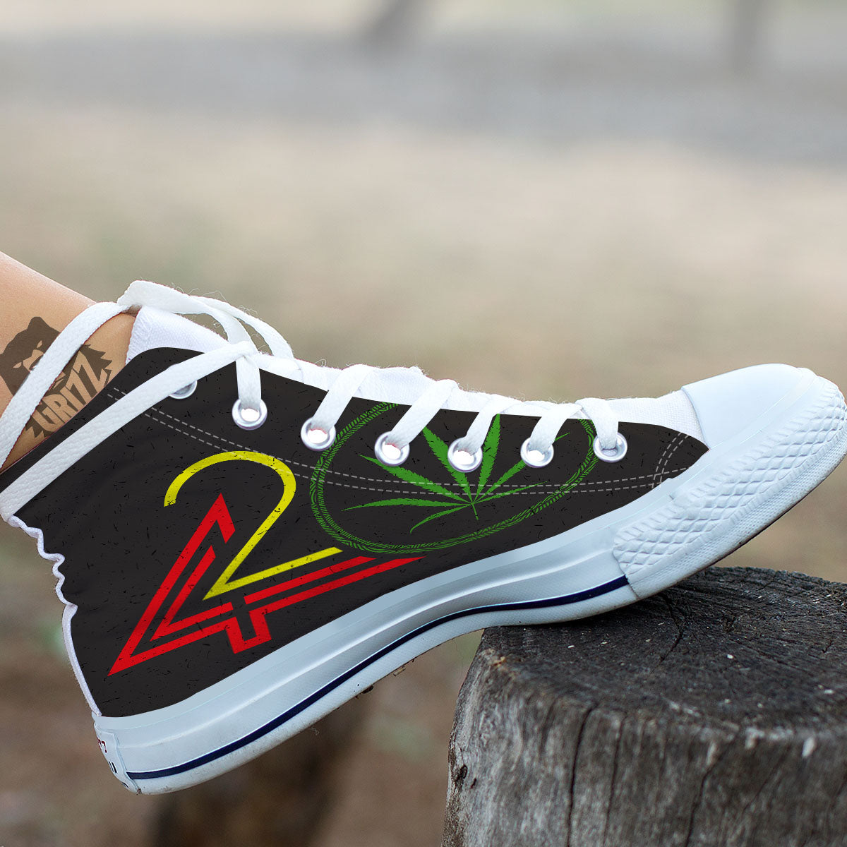 420 Rasta Print White High Top Shoes-grizzshop