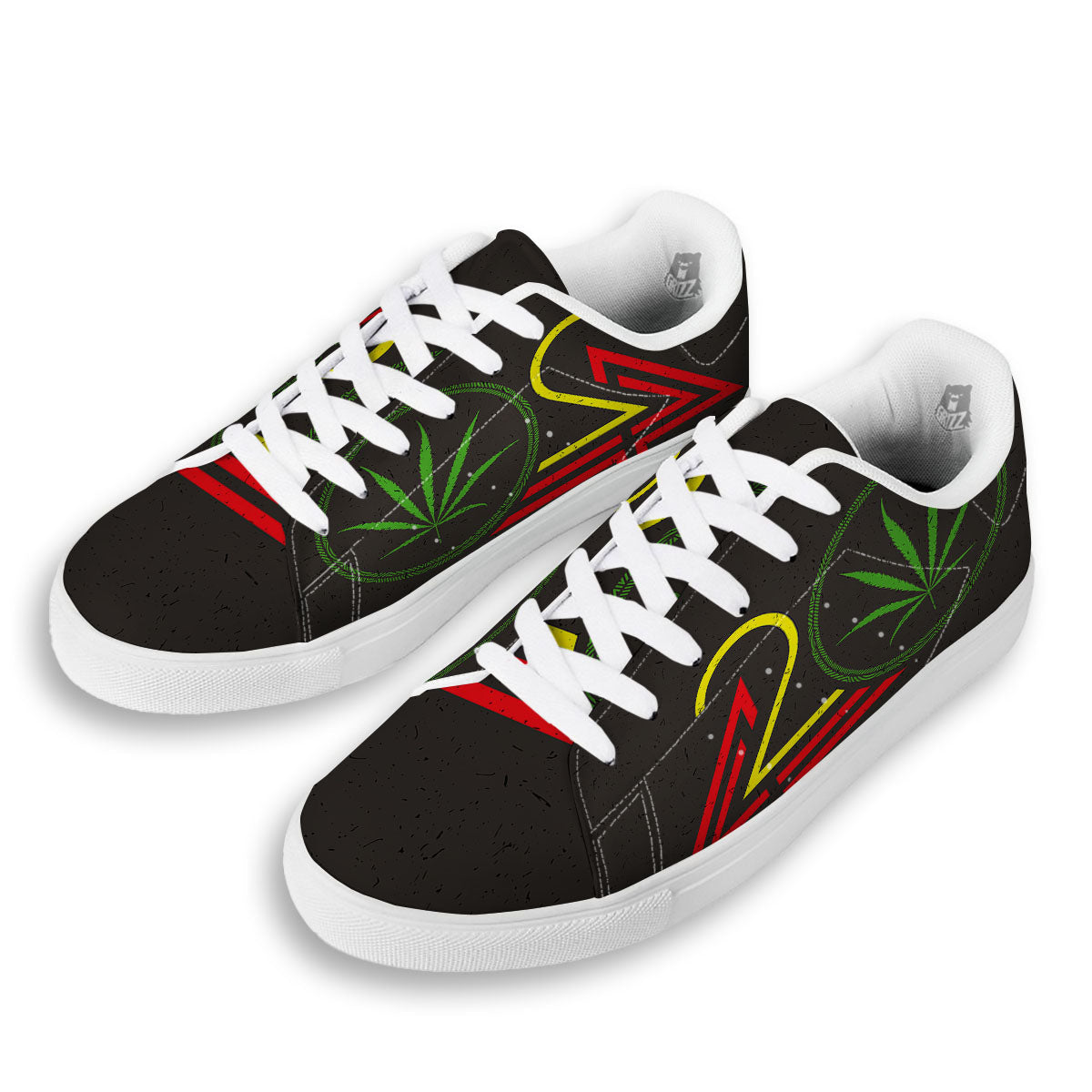 420 Rasta Print White Low Top Sneakers-grizzshop