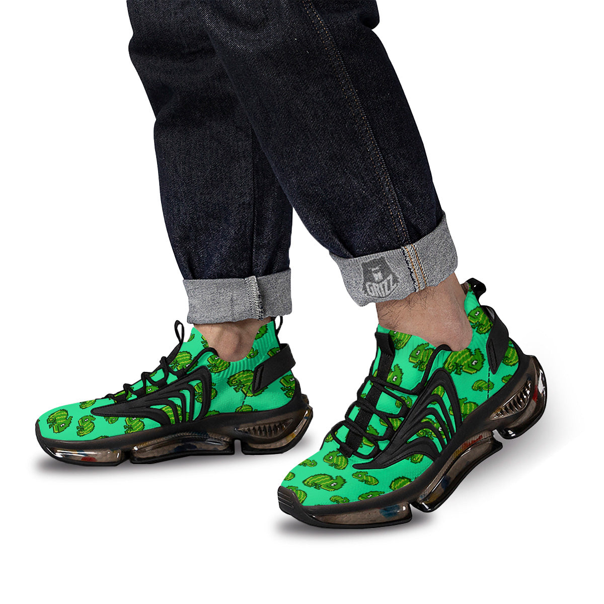 8 Bit Pixel Green Chameleons Print Pattern Black Gym Shoes-grizzshop